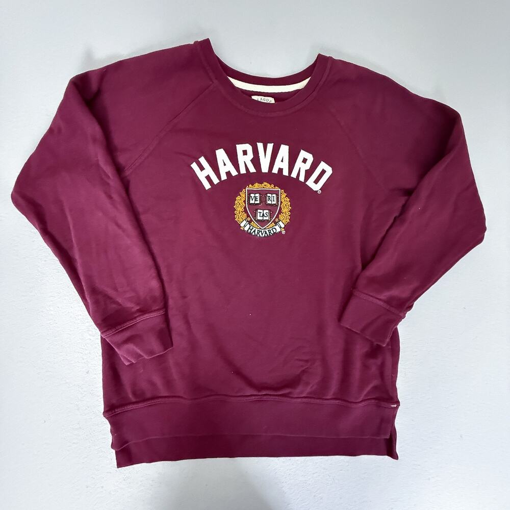 League Harvard Crewneck Sweatshirt Large Maroon Burgundy Varsity Crest Logo